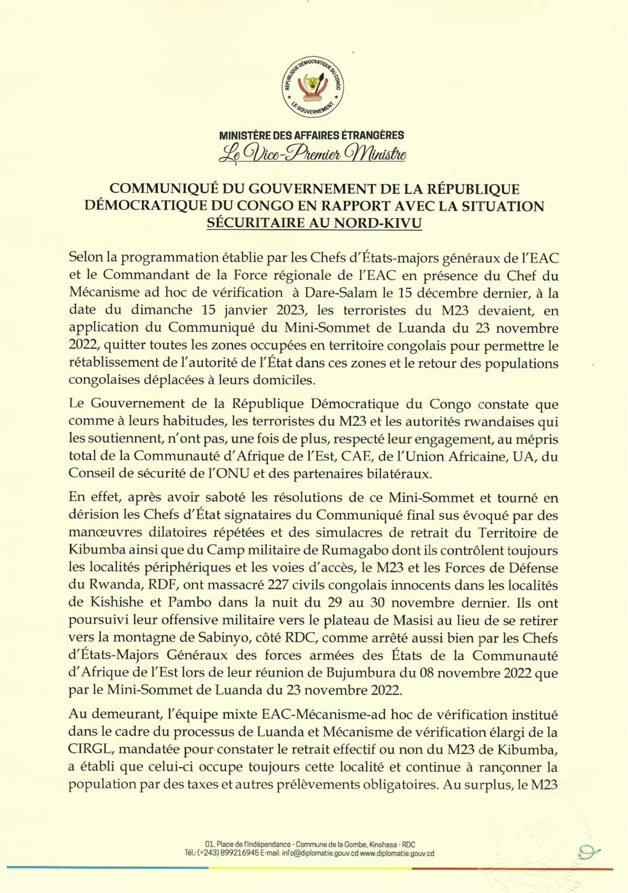Communiqué de la RDC page 1