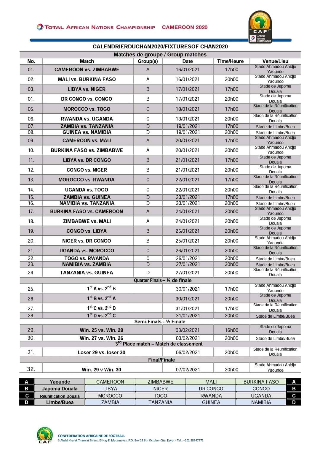 Calendrier CHAN