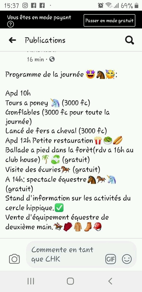 Programme de la journée mise en ligne sur facebook// Crédit :CHK