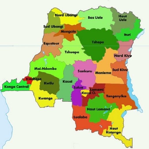 carte de la RDC avec ses nouvelles provinces