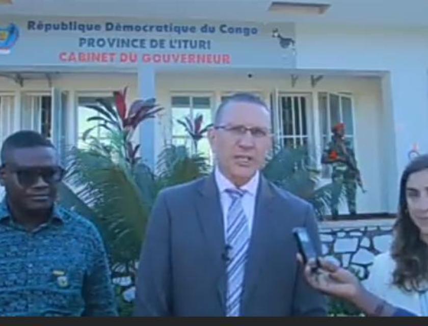 Bunia, chef de la coopération de l'Union Européenne en RDC, Laurent SILANO ( au milieu), 28 avril 2023.