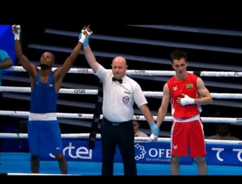 Ouzbékistan, Fiston MBAYA lors de sa victoire face au Turkemen Iman kuliyev, le 04 mai 2023.