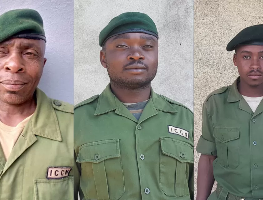 (De gauche à droite: Ranger Paluku Kiyana, Ranger Djiku, Ranger Daniel)