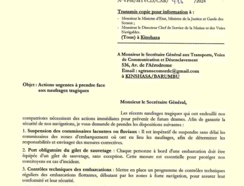 Communiqué officiel du Ministère des Transports, Voie de Communication et Désenclavement 