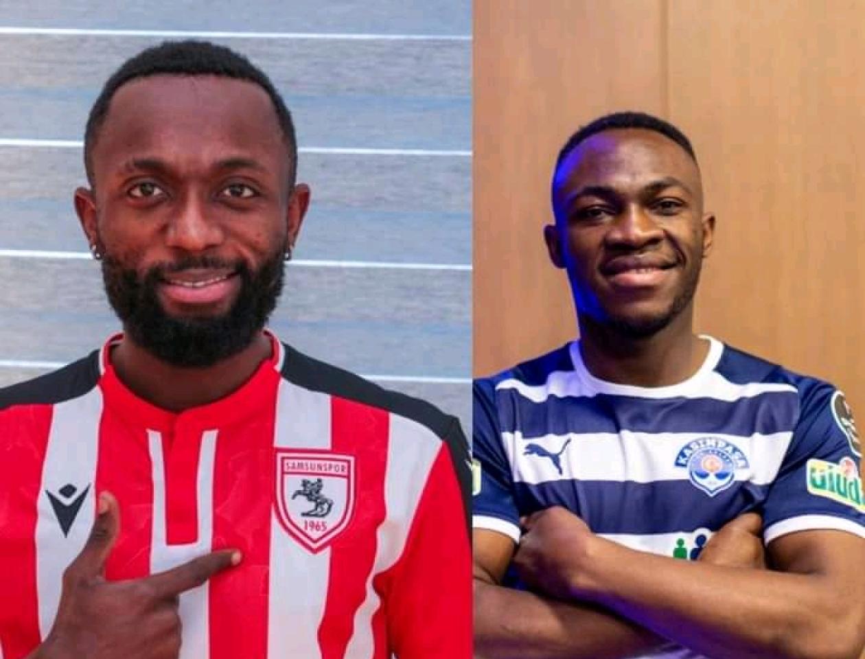 Joël Ngandu et Jackson Muleka avec les maillots de leur nouveau clubs.