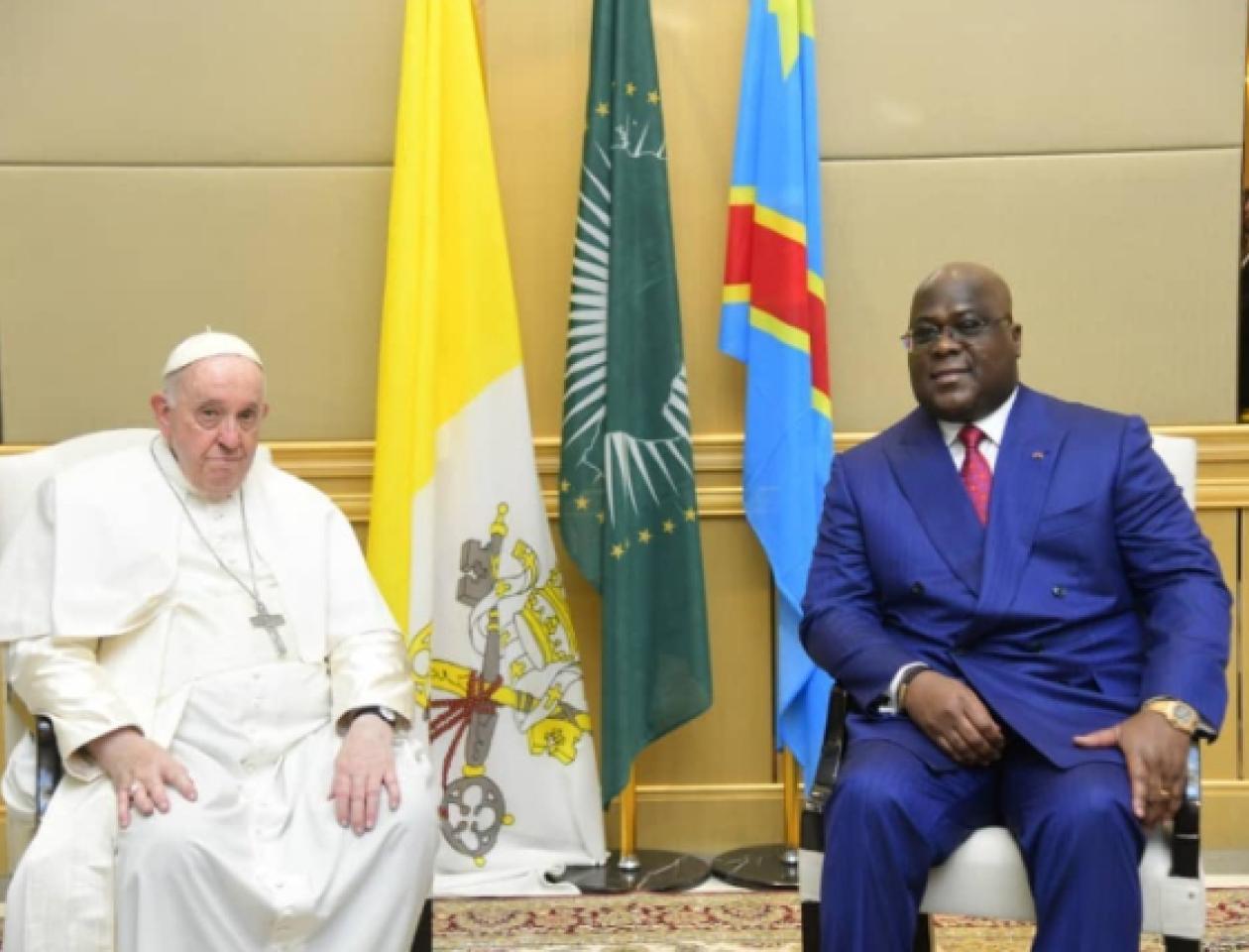 Le Président de la République, Félix Antoine Tshisekedi et le pape François au Palais de la nation, mardi 31 janvier 2023. 