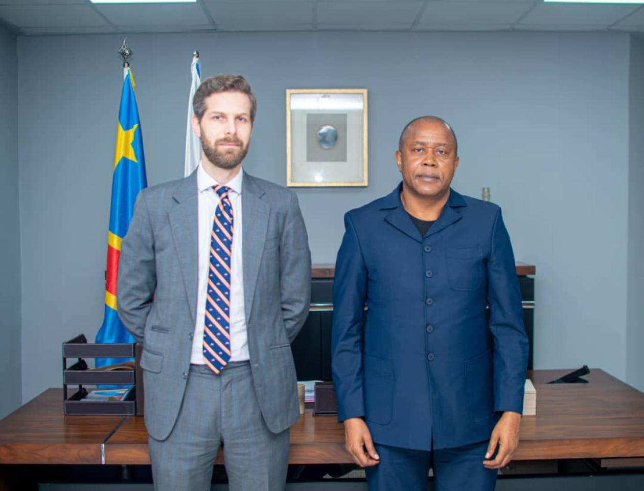 Denis Kadima et Quentin Teisseire après l'échange sur le processus électoral en RDC, image prise de la CENI 