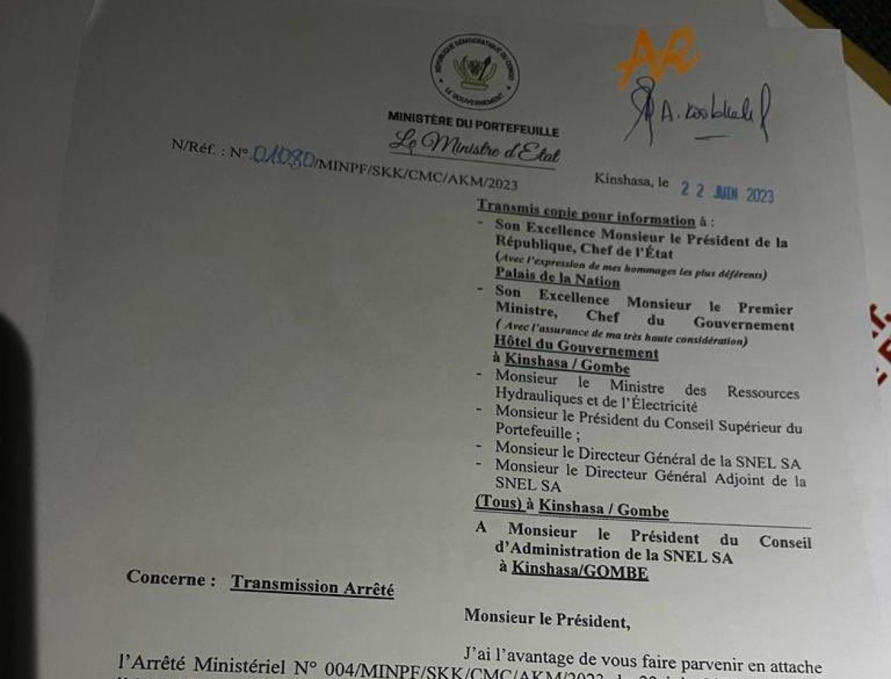 restitution du DG de la SNEL 