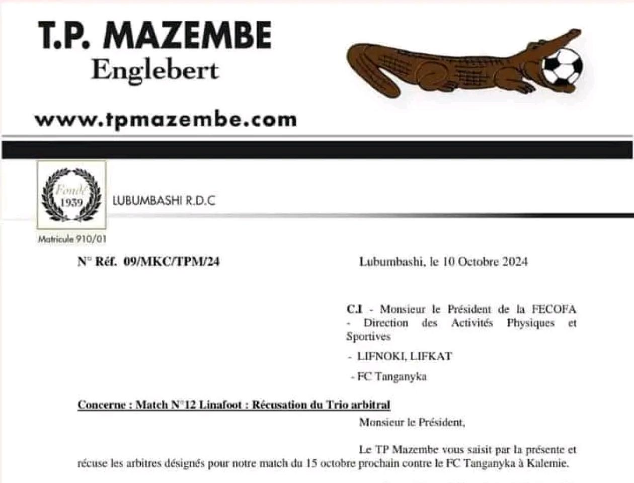 Correspondance officielle du TP Mazembe 